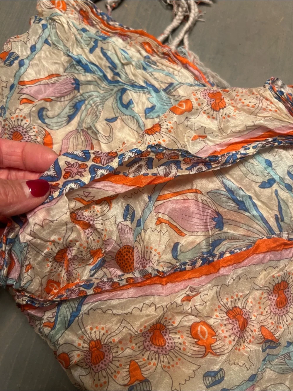 Johnny Was pre loved silk Bohemian 4 tassel scarf